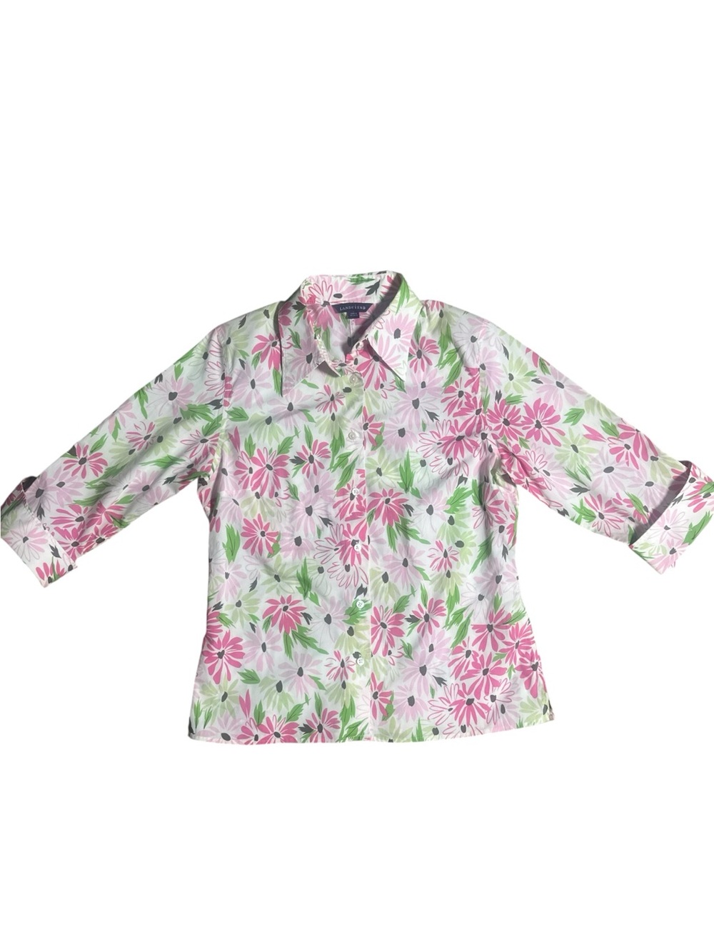 Lands’ End Button Down Shirt Floral Print Size 10